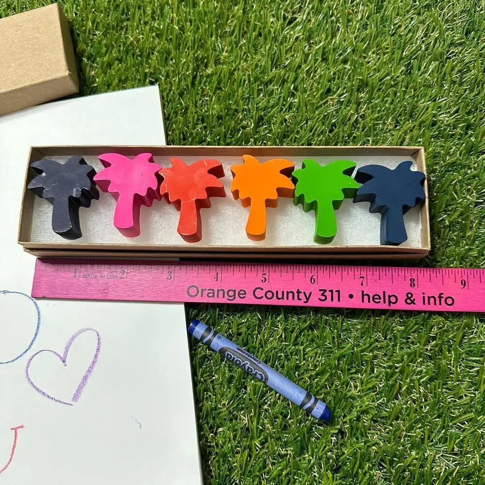 2/$30 Palm Tree Crayons (6), Kids Boys Girls, Tropical Hawaiian Beach B-day Gift